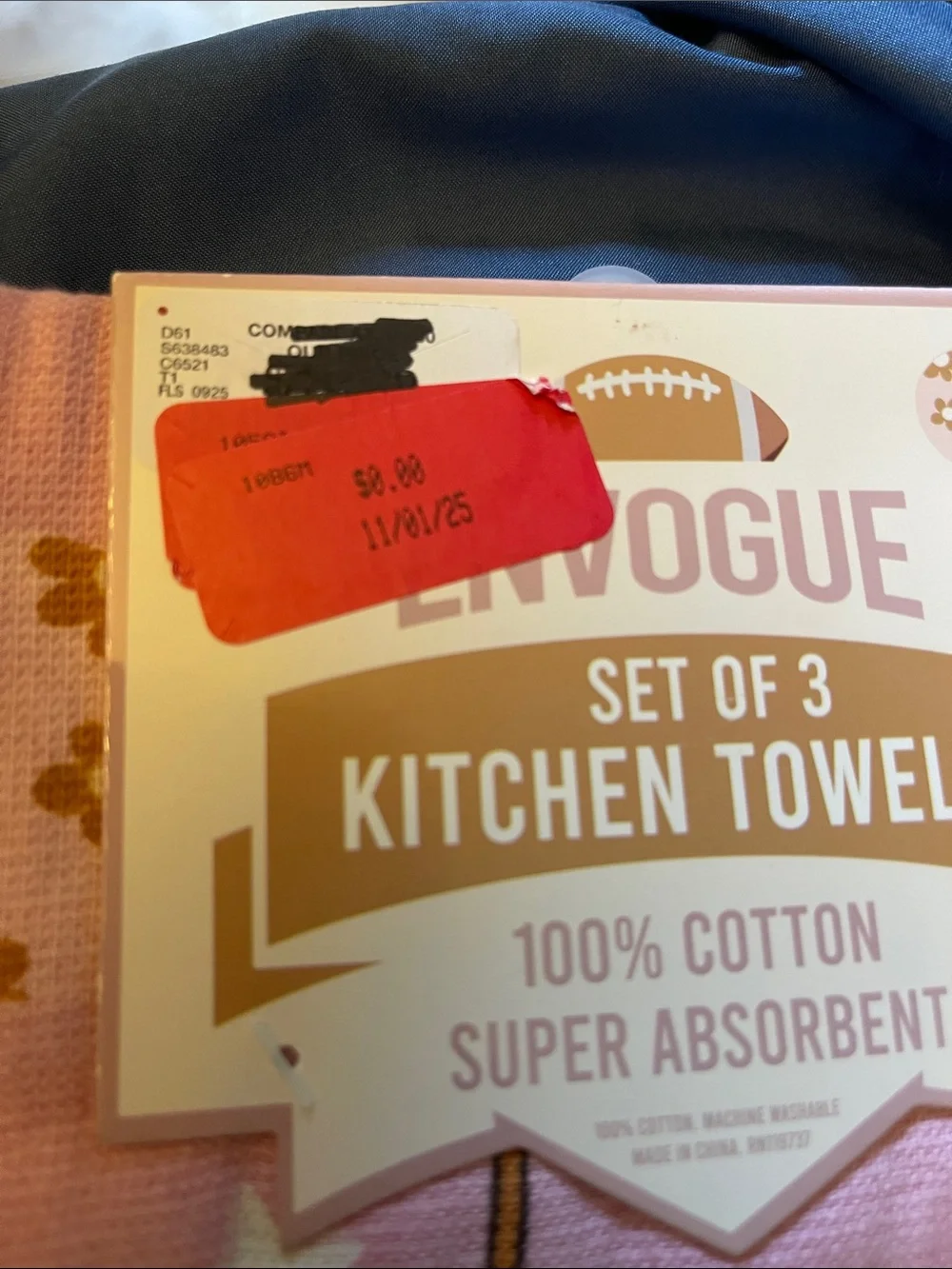 Envogue Pink Football Print Kitchen Towels - Set of 3